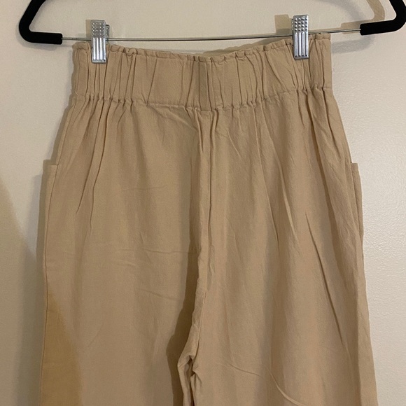 OZMA Women's Utility Heavy Laundered Linen Pant Cropped Khaki Size Medium - Picture 6 of 7